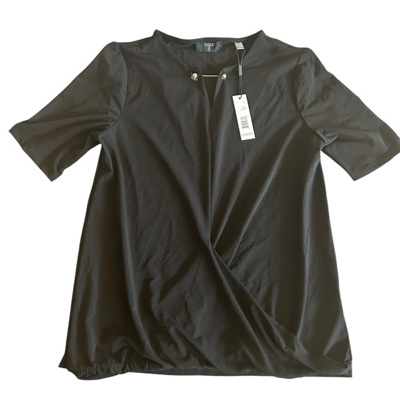 Tahari Women’s Black Short Sleeve Top S Dressy Blouse Jewel Button Detail NWT - Picture 1 of 5